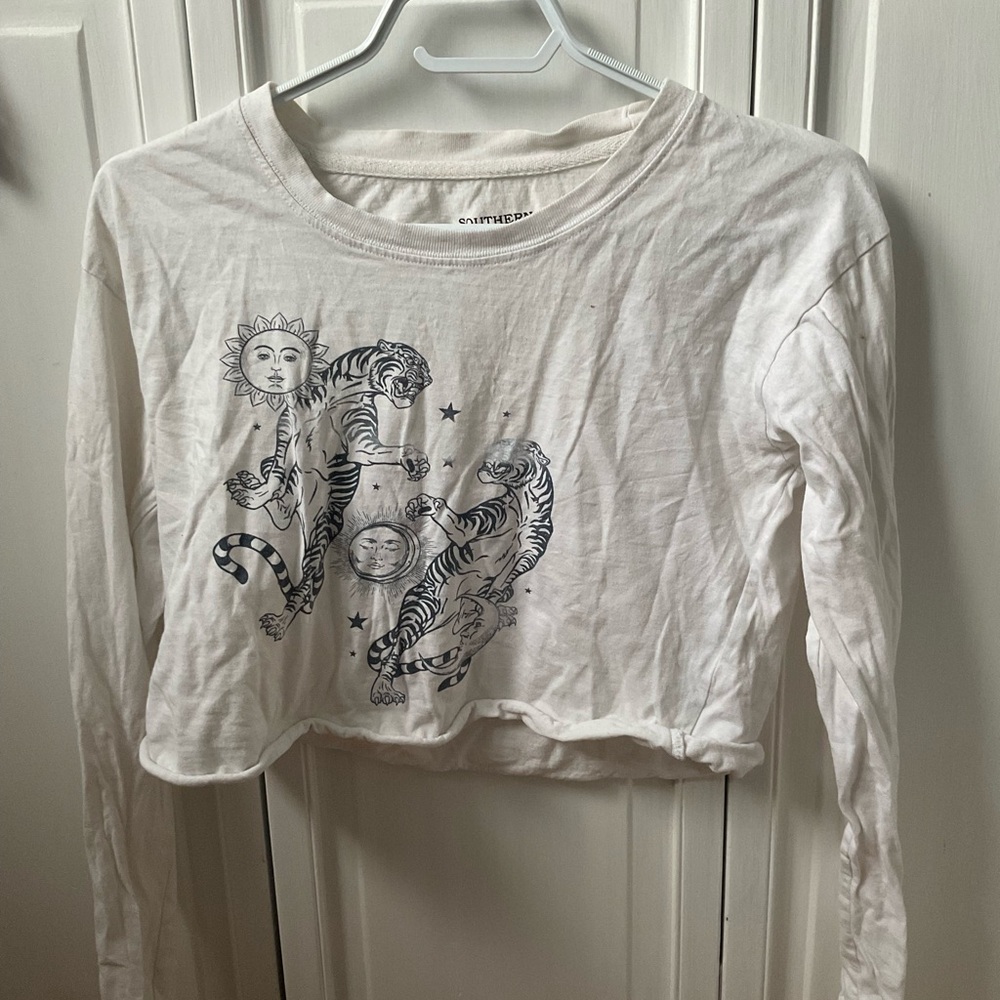 White Long Sleeve Tee with Graphic Design
